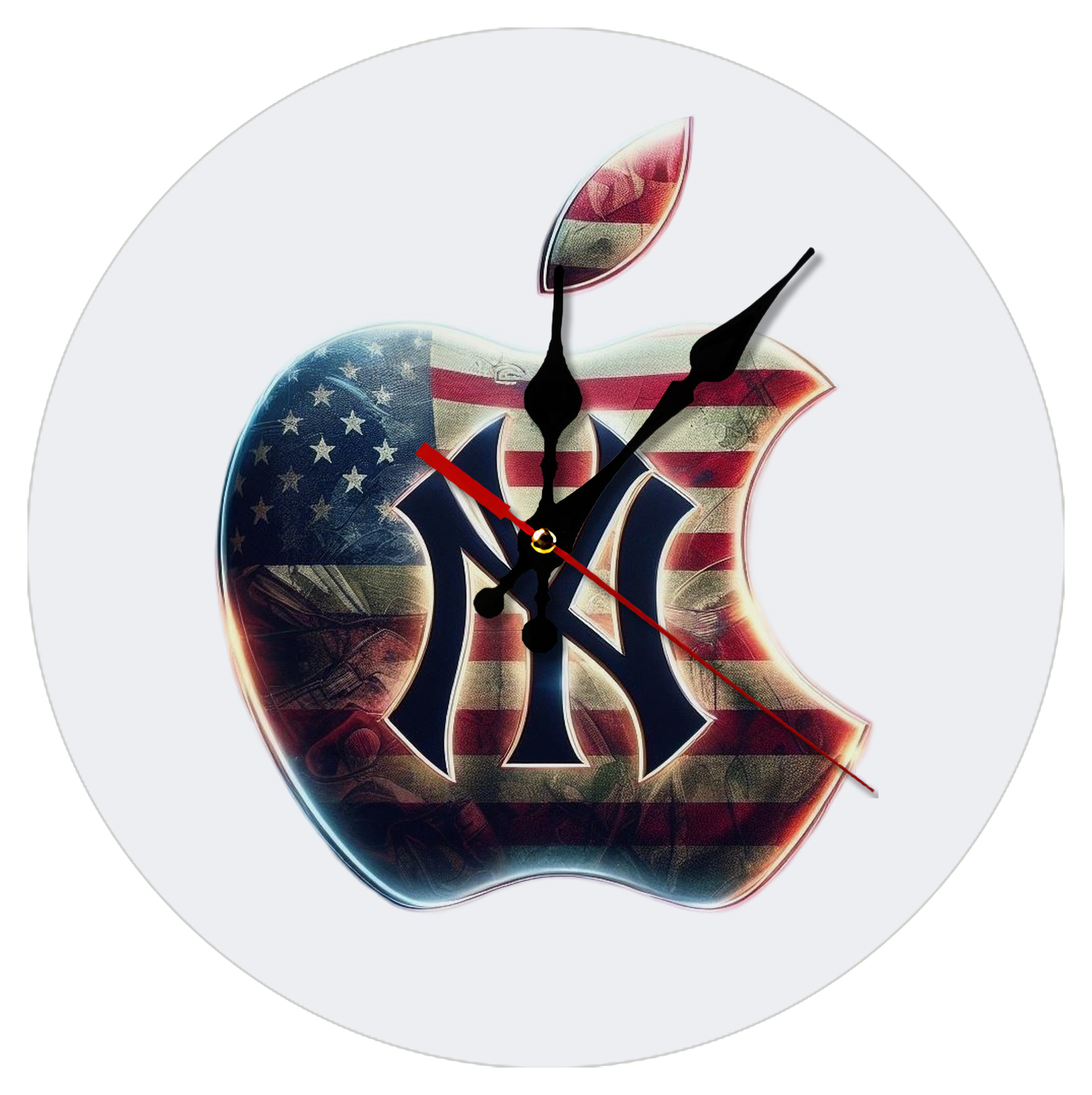 New York Yankees Apple US Flag Silent Round Wall Clock – Modern & Stylish DIY Design, Durable Wood Construction, Easy To Install – Perfect For Office, Bedroom, Living Room, And More